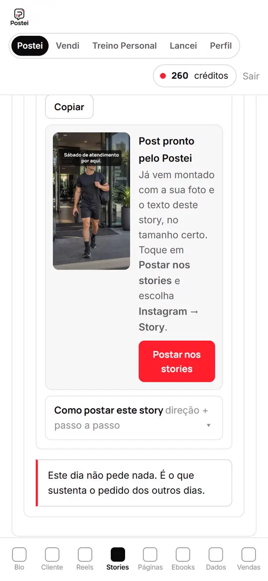 Tela do Postei com um story pronto para postar