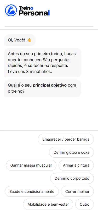 Tela do Treino Personal com a anamnese do aluno